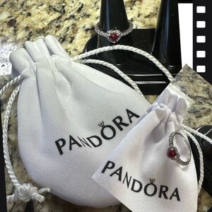 Pandora Silver Ring with Deep Red Heart Gem